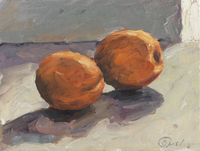 Zwei Aprikosen, Öl auf Leinwand, 18 x 24 cm
