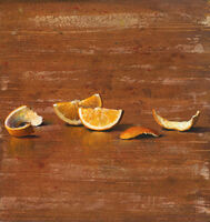 Michael Lauterjung, Orangenpfad, Mischtechnik auf Holz, 51 x 48 cm