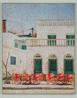 Ralph Petschat, "Café Portugal" , Acryl, Tusche auf Papier auf Leinwand, 100x80 cm, 2026